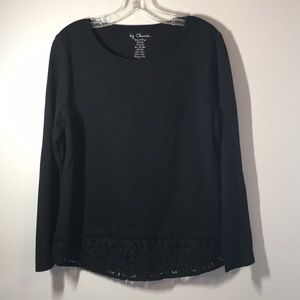 Chico’s Knit Top Black w Lace Long Sleeve Lace Bottom Sz M 1